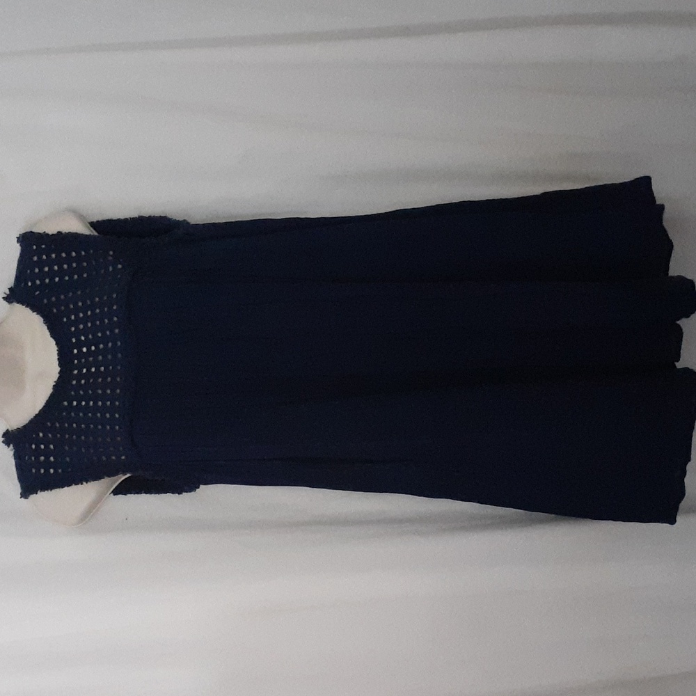 TOMMY BAHAMA Women Dress Size M Navy Blue Crinkle Rayon Lined Tassel Key…